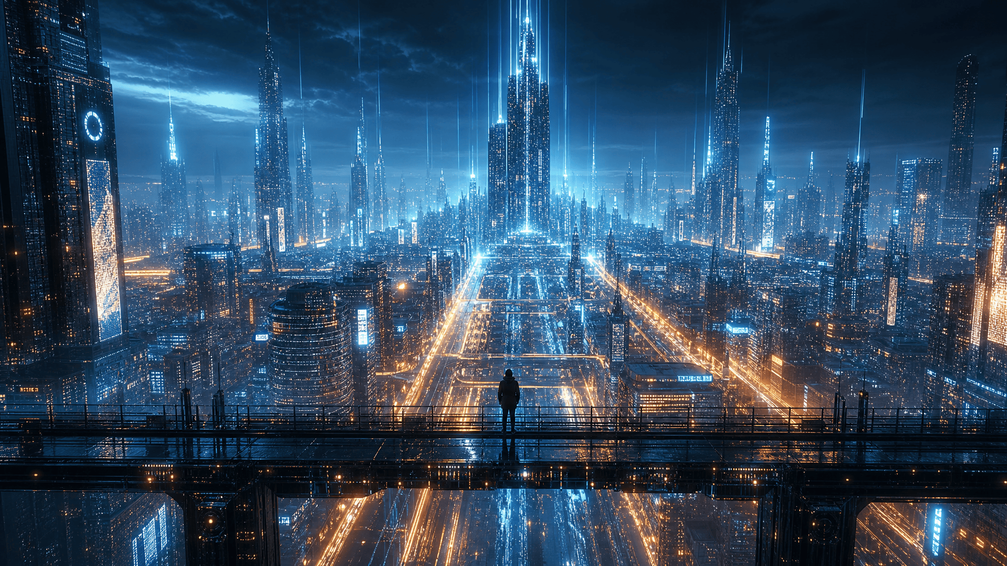 Futuristic cityscape night