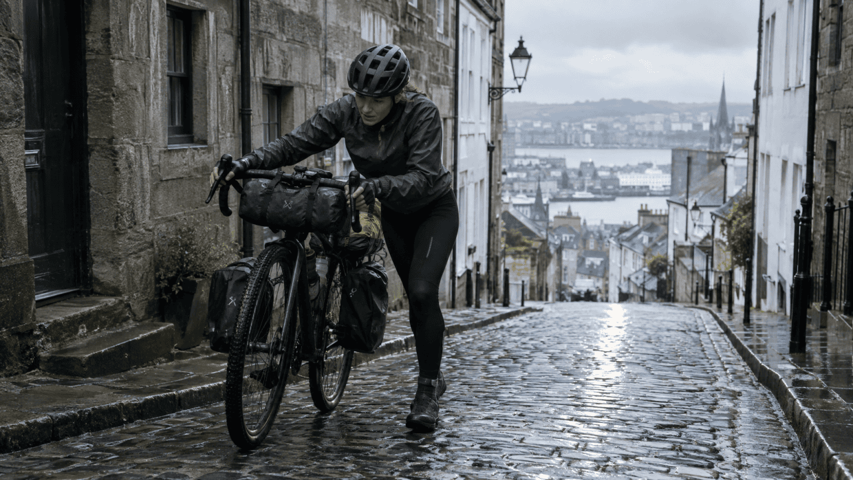 Cyclist cobblestone street