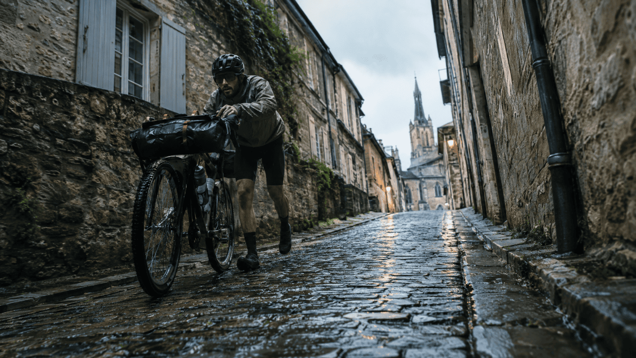 Low angle cyclist cinematic